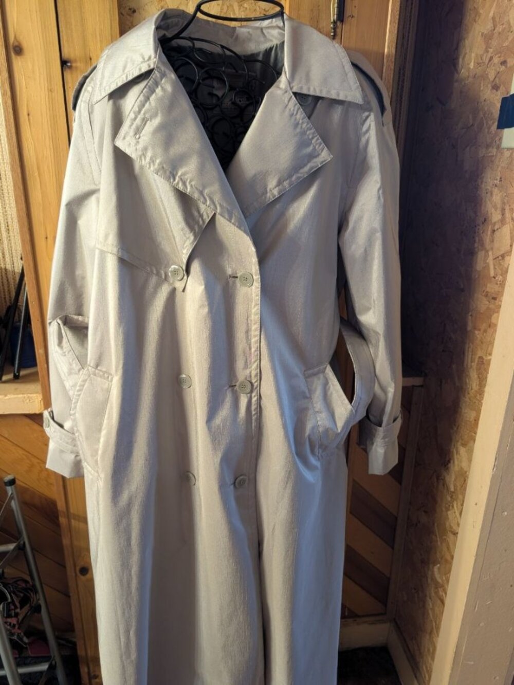 Vintage London Towne Trench Coat Glossy Silver/Gray Size 12 No Zip Out Liner